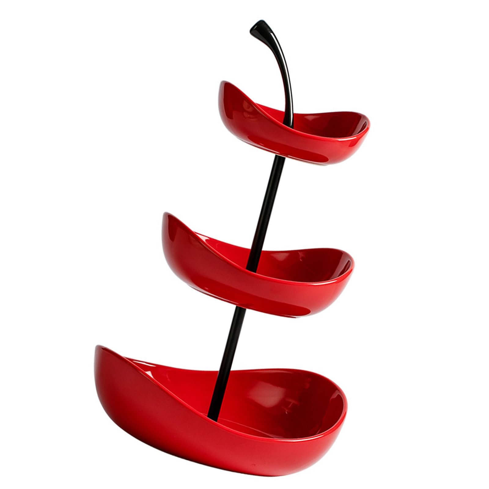 MALSSE Large Multilayer Cherries Themed Snacks Bowl Ceramic and Metal Construction Easy Assembly Without Tool Need for Home Use Multilayer Treat Serving Plate
