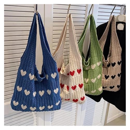 Knitted Tote Bag Love Heart Graphic Fashion Woven Shoulder Bag Aesthetic Crochet Bag for Women for Café, Beach2