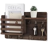 Nekon Mail Holder for Wall Mail Organizer with Key Hooks Hallway Farmhouse Decor Storage Racks with Floating Shelf and Flush Mount Hardware (16.8Inch x 10Inch x 3.2Inch)
