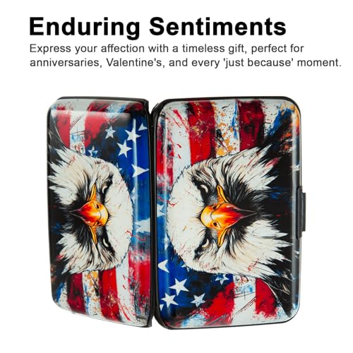 Image of Credit Card Holder, Metal Card Wallet RFID Blocking Mini Slim Aluminum Business Hard Card Case for Women Men (Bald Eagle with American Flag)