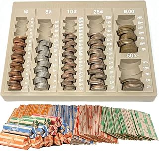 Coin Counter and Sorters Money Tray – Bundled with 64 Coin Roll Wrappers