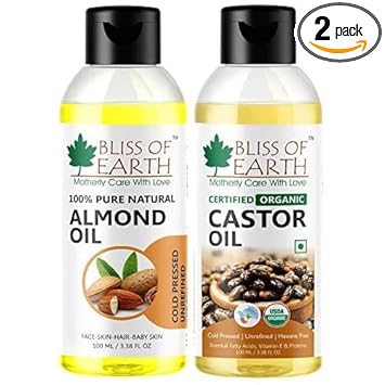 Bliss of Earth? Organic Castor & Sweet Almond Oil 100ML Each (Pack of 2)