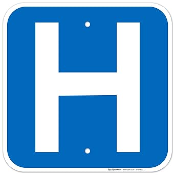 H Hospital Symbol Sign, 12x12 Inches, Rust Free .040 Aluminum, Fade Resistant, Made in USA