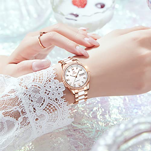 Image of OLEVS Automatic Watch for Men Self Winding Mechanical Calendar Waterproof Watch Stainless Steel Dress Luminous Luxury Business Wrist Watches, White-6637, Modern