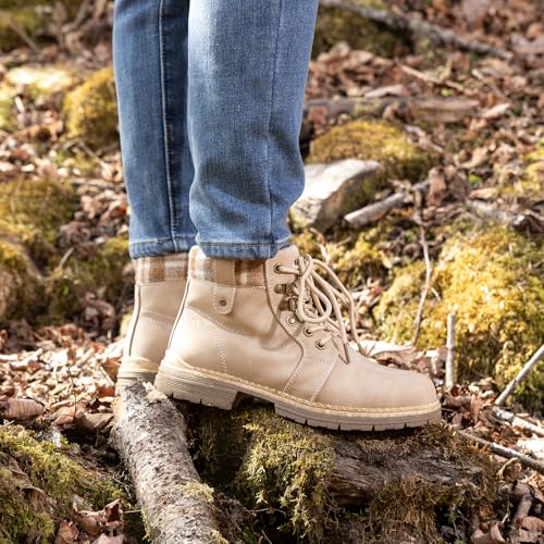 ANJOUFEMME Casual Winter Hiking Boots For Women - Womens Outdoor Snow Ankle Boots Waterproof Lightweight Lace up Fur Lined Walking Hiking Shoes - Image 3