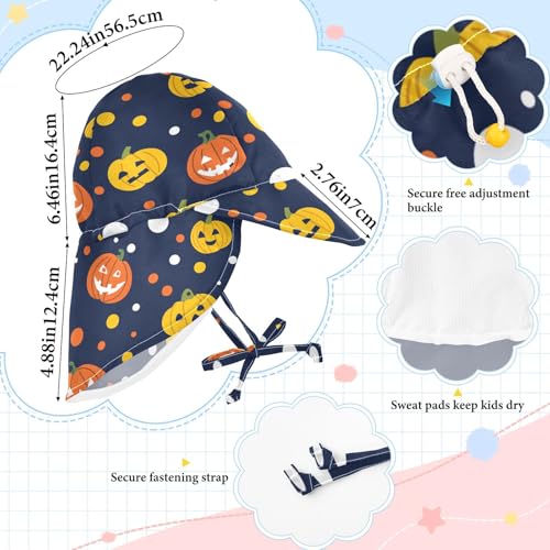KLL Toddler Boy Girl Beach Hat Boy Beach Play Hats Baby Girls UPF 50+ Protection Neck Flap Travel Essentials Cartoon Cute Yellow Christmas Pumpkin4