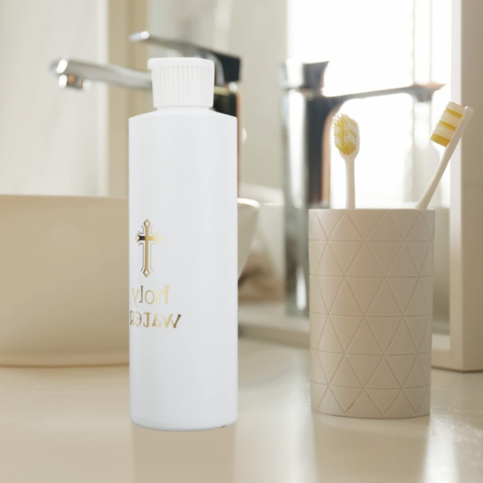 WEBEEDY 5 pezzi Bottiglie d'acqua Benite 250 ML/8 oz Bianco con Croce in Plastica Dorata Bottiglia di Acqua Benite per Forniture Chiesa Casa e Viaggio(Bottiglie Vuota)