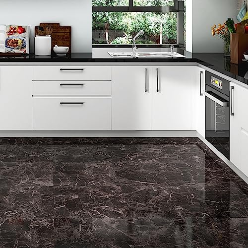 WESTICK Black Marble Peel and Stick Floor Tile Bathroom 12" x 12" Vinyl Stick on Floor Tiles Peel and Stick Waterproof Flooring Peel and Stick Tiles for Floor Washable Bedroom Vinyl Flooring 20 PCS