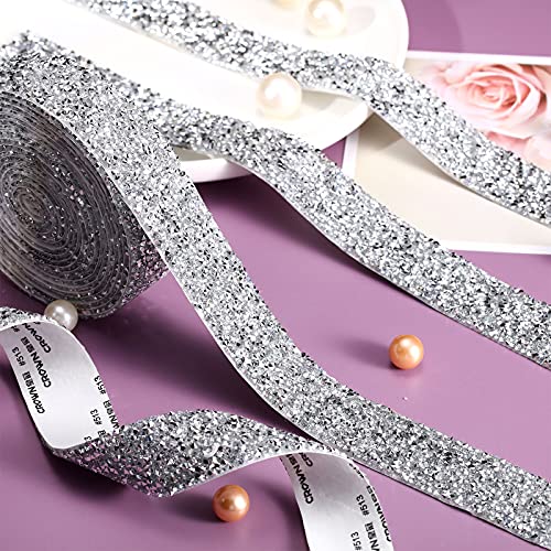 6 Yards Self-Adhesive Bling Crystal Rhinestone Ribbon 3 Cm/ 1.18 Inch Wide Sparkling Rhinestone Ribbon Mesh Wrap Crystal Roll For Arts And Crafts Diy Event Decorations, Silver #TOP6
