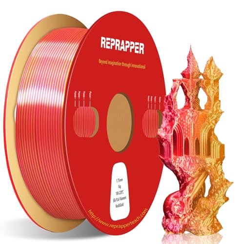 RepRapper Dual Color Filament Coextrusion PLA Filament 1.75mm for 3D Printer & 3D Pen, Multicolour Like Rainbow PLA, 2.2lbs (1kg), Silk PLA Pink & Gold