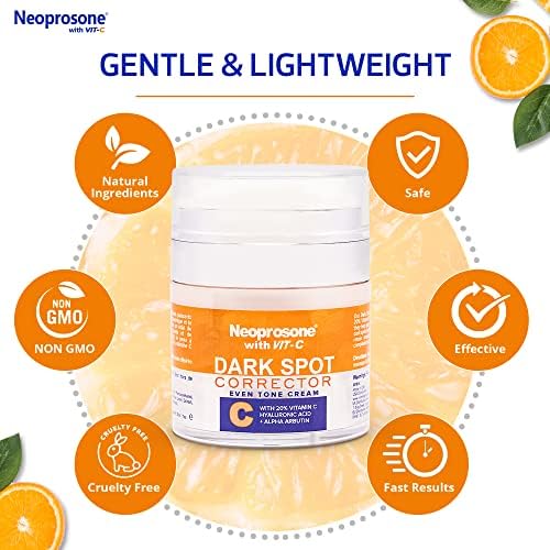 Neoprosone 20% Vitamin C Dark Spot Corrector Cream - 1 Fl oz / 30ml - Skin Brightening Gel Cream for Dark Spots, Hyperpigmentation, Sun Spot, with Hyaluronic Acid, Vitamin E