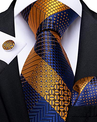Image of DiBanGu Silk Ties for Men Necktie and Lapel Pin Brooch Set Formal Woven Paisley Plaid Striped Solid Tie Wedding Party