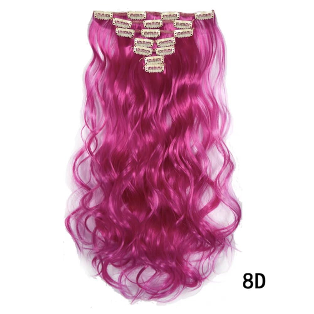 LaLuLoLi 20" 100g Wavy Curly Synthetic Hairpiece #8D Shocking Pink Color Hair Extension Clip in 7Pcs Full Head 16 Clips ins on Hair Extensions for Women Party Gift Cosplay - Image 2