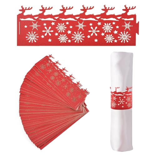 URROMA Anelli portatovaglioli Natalizi a Forma di Renna, 50 Pezzi, con Cervo Rosso, per Natale, Pranzo, Ringraziamento, Feste, Vacanze, Matrimoni, Decorazione da Tavolo