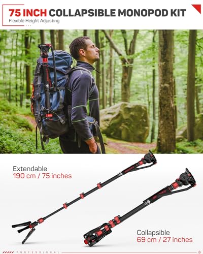 Ifootage C180F+K5-SET 71 Inch Monopod Kit, Carbon Fiber Monopod With Fluid Head, Portable Travel Camera Monopod With Feet Max Load 17.64 Lbs, Compatible With Sony Canon Nikon Dslr Cameras thumb #5