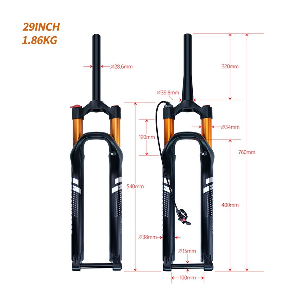 Horquilla Bicicleta de montaña de 27.5/29 Pulgadas, 1-1/8", Tubo de dirección Recto/cónico, 120 mm de Recorrido, Ajuste de Rebote Manual/Remoto, Eje pasante de 15 x 100 mm (Recta-Manual,