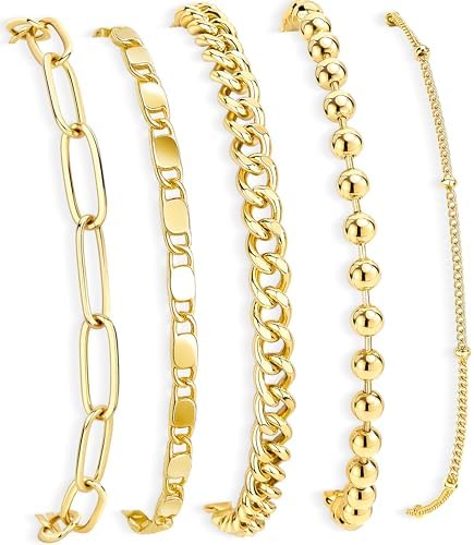 Gold Bracelets for Women,Dainty Bracelets Set for Women Trendy, Gold Bracelets Stack With Beaded, Cuban, Paperclip, Heart, Snake, Rope, Pearl, Cross, Hand Chain, Silver Jewelry Gifts for Women Mom