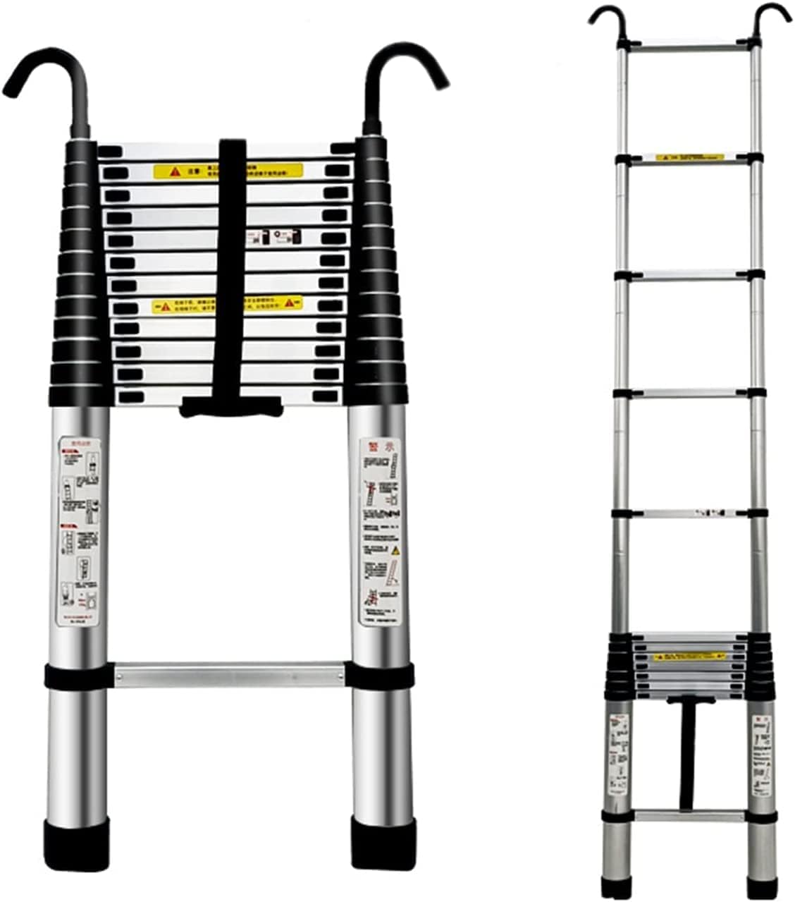 Aluminum Folding Telescopic Ladder 16.5ft Attic Access/Telescoping Ladder with Hooks Extension Ladder for Home Rooftop Tent and Outdoor