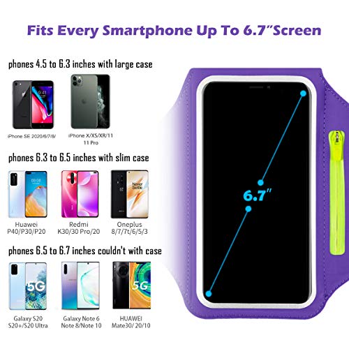 Cell Phone Armband With Earphone Bag Running Armband For Iphone 11 Pro Max/Xr 8 Plus/7 Plus, Galaxy S20+/S10/S9, Sports Armband With Zipper Pocket For Car Key Workout Arm Band For 6.7 Inches Phone #TOP3