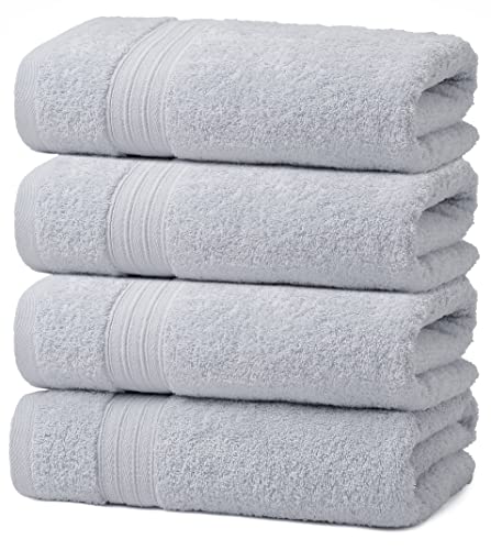 GraceAier バスタオル 綿100% ホテル仕様 4枚セット 大判 60×120cm 高級コーマ糸使用 中厚手 瞬間吸水 速乾 毛羽落ちが少ない 高耐久 部屋干し対応 業務用 家庭用 ギフト(ライトグレー)の商品画像（Amazon）