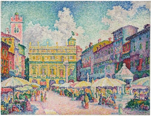Peinture huile Paul Signac Marché de Vérone impression sur toile de qualité musée 60x90cm