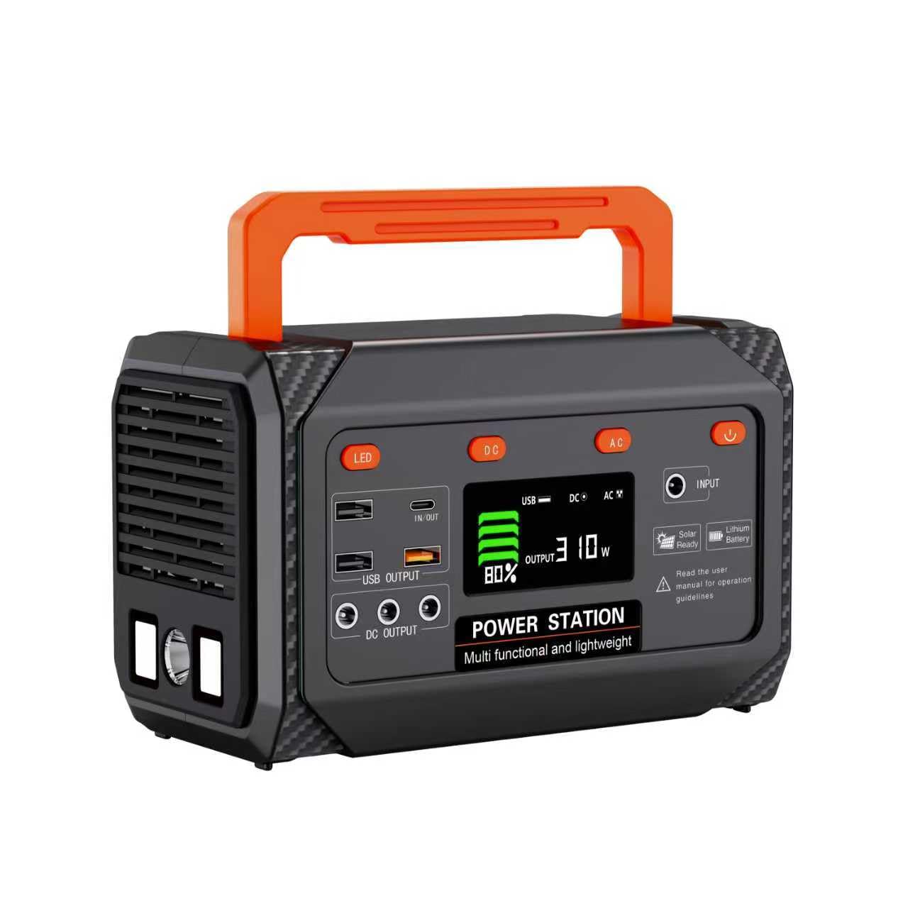 300W Portable Power Station 270Wh Camping Lithum Battery Solar Generator with 2 AC Output USB-C PD 45W Quick