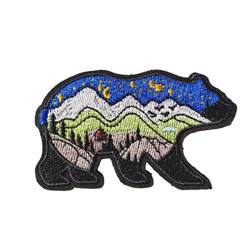 Bear and Mountains Adventure Patch Hook and Loop 3 Inch Embroidered Morale Badge for Hiking Backpack