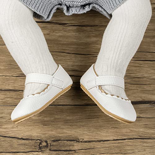 Oamico Infant Baby Girls Mary Jane Flats Non Slip Rubber Sole With Bownot Toddler First Walkers Princess Wedding Dress Shoes #TOP2