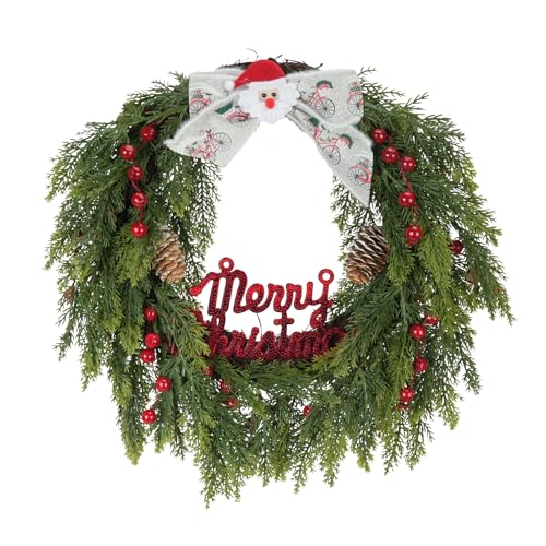 FALSKT Corona Navidad Puerta Grande Coronas de Navidad Guirnalda Navidad Puerta con Piñas Navidad Bayas Rojo y Abetos Artificial Guirnaldas para Navideña Corona de Mesa Hogar Chimenea Ventana 40cm
