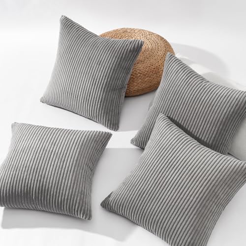 Image of Topfinel Decorative Grey Throw Pillow Covers Cushion Cases, Set of 4 Soft Velvet Modern Double-Sided Designs, Mix and Match for Home Decor, Pillow Inserts Not Included (16x16 inch)
