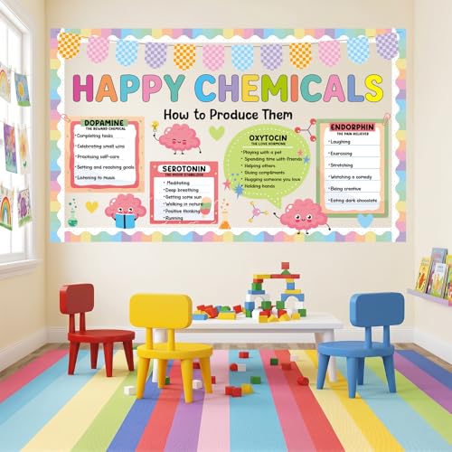 Mental Health Bulletin Board Set Happy Chemicals Poster Classroom Decoration Back to School Pastel Positive Bulletin Boards Mental Wellness Paper Cutouts for Nurse Office Home Chalkboard Wall Decor - Image 7