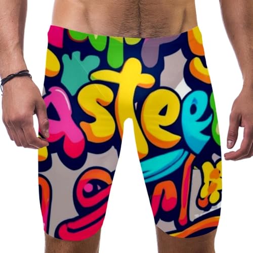 Happy Easter Swimsuit for Men & Boys,Competition Lap Swim Suit, Square Leg Endurance Training Multicoloured