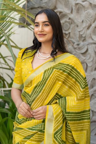 Image of MIRCHI FASHION Saree for Woman Cotton Blend Printed | Traditional Ethnic Sari for Ceremonial Use and Farewell with Blouse Piece