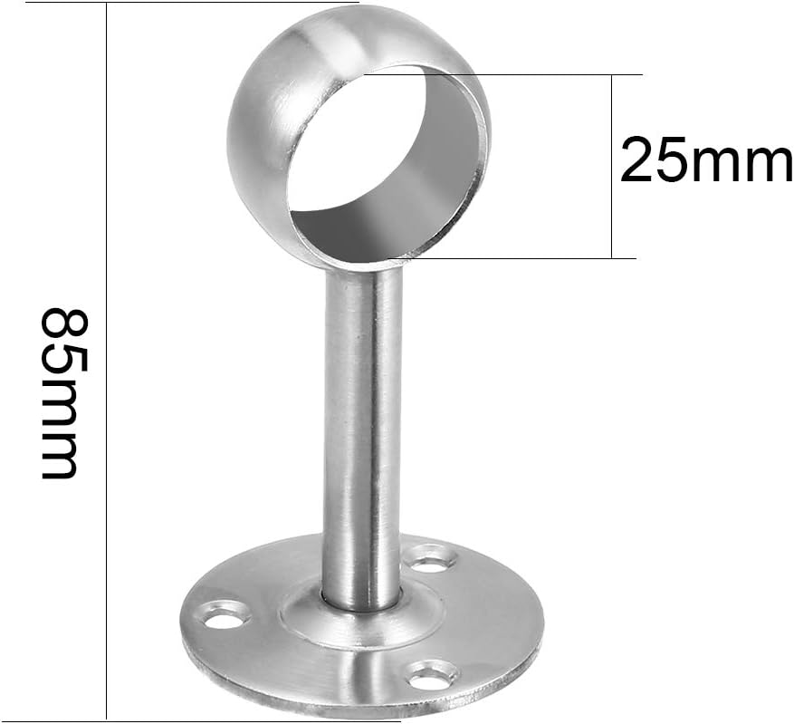 uxcell Wardrobe Pipe Bracket, 25mm Dia, 85mm Height, Wall Mounting Rail Rod Support Socket 2pcs