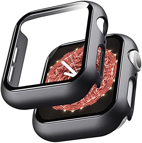 LϟK 2 Pack Case for Apple Watch 41mm Series 7 with Built in Screen Protector Tempered Glass All Around Hard PC Protective High Definition Clear Cover for iWatch 41mm Series 7 - Clear