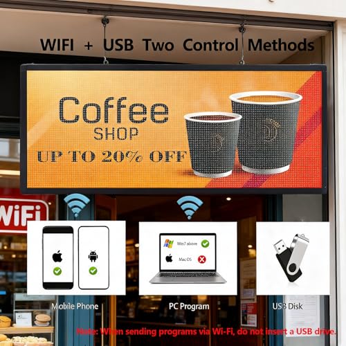 Image of P6 Programmable LED Sign Supports Text /Image /Video, 40 inchx17 inch Outdoor Scrolling LED Digital Display for Business, IP65 Waterproof Electronic Message Board with WiFi & USB Control
