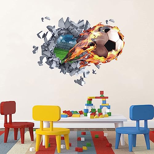 TOARTI 3D Wandtattoo Fußball,62x47cm,Durchbruch Wandaufkleber für Kinderzimmer Jungen,Bunte Fussball Wandbild,Wandtattoo Junge Teenager,Arena Mauer Tür-aufkleber Poster,Wand Deko für Jugendzimmer