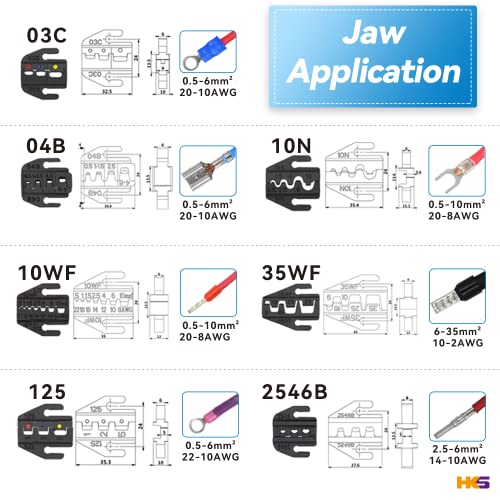 Hks Ratcheting Crimping Tool Set 8 Pcs - Quick Exchange Jaw For Heat Shrink Terminals, Non-Insulated, Open Barrel, Solar Conncetors, Insulated And Non-Insulated Ferrules Awg 20-2 #TOP2