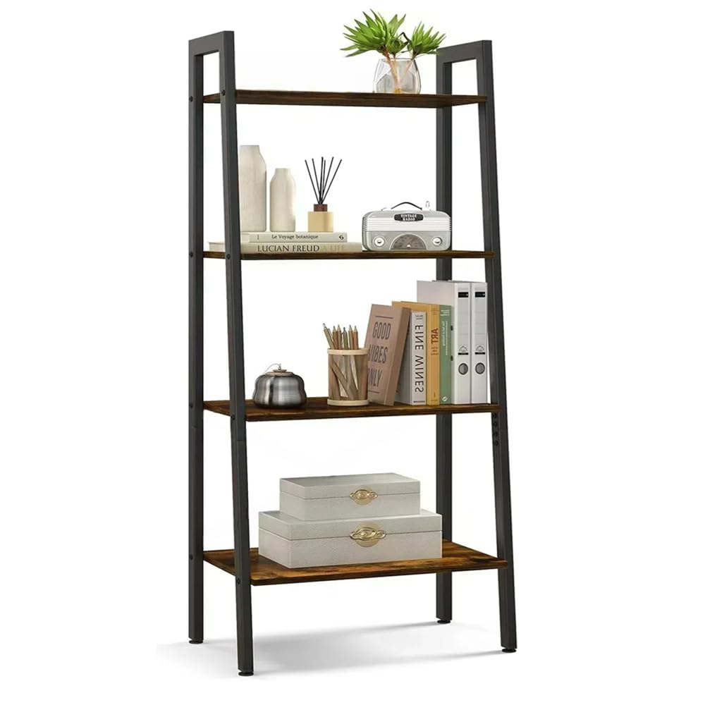 4段式 収納ラック 本棚 ラダーシェルフ 植物フラワースタンド コーナーシェルフ キッチン収納ラック 収納ラック はしご収納オーガナイザー 壁棚 キャビネット 大容量 キッチン リビングルーム オフィス バルコニー 高耐久金属フレーム ダークグレー