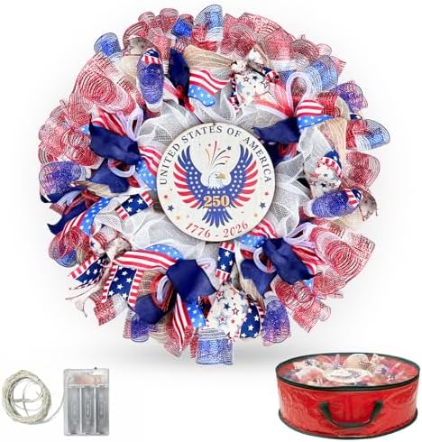 250th Anniversary Patriotic Wreath for Front Door, 24 Inch Large ...
