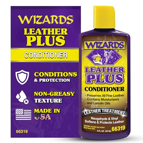 Wizards Leather Plus Leather Conditioner - Moisturizing Car Leather Seat Cleaner and Conditioner - Cleans, Conditions and Protects Leather, Naugahyde and Vinyl Car Accessories - 8 oz - Made in USA