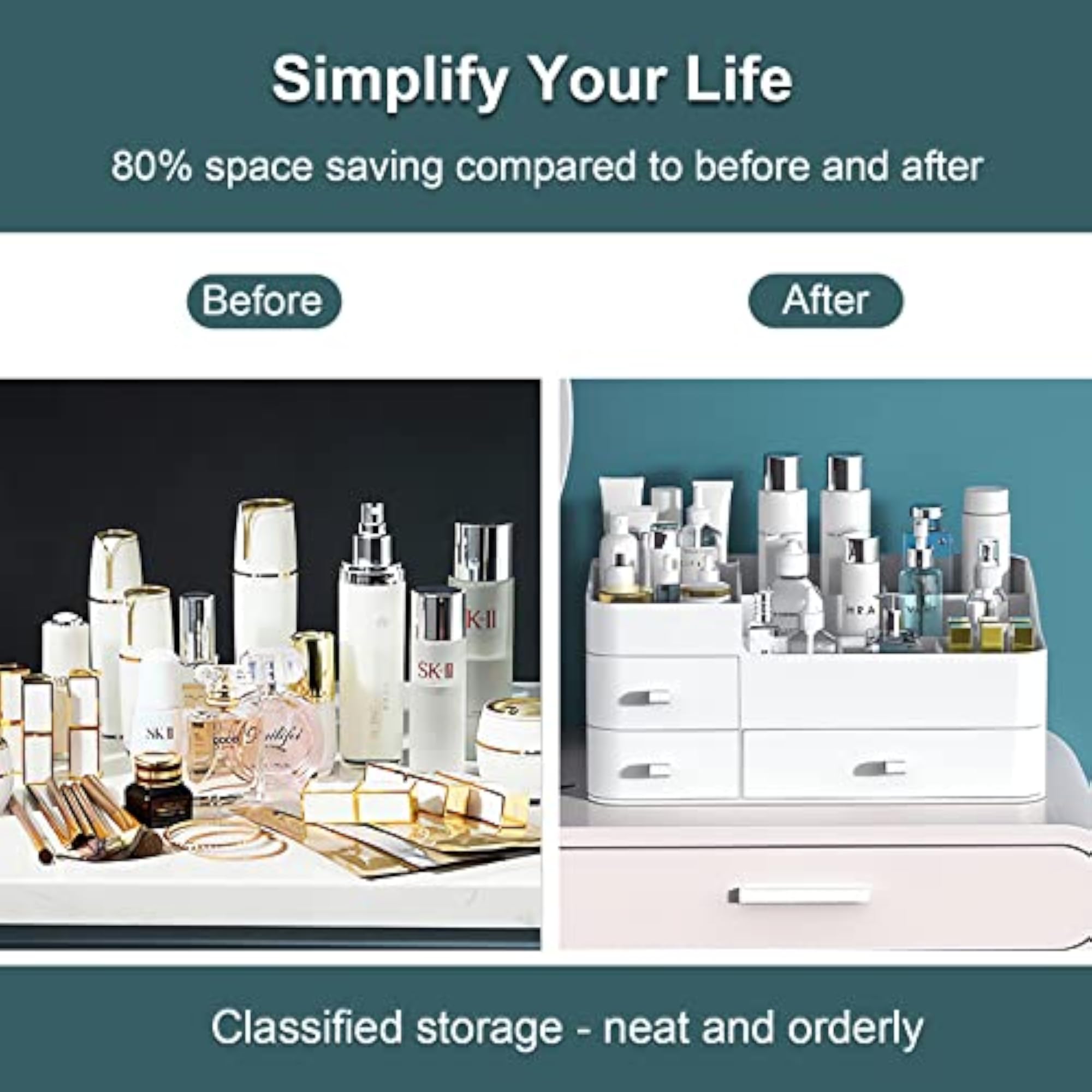 Large Countertop Makeup Organizer with Drawers, Vanity Storage