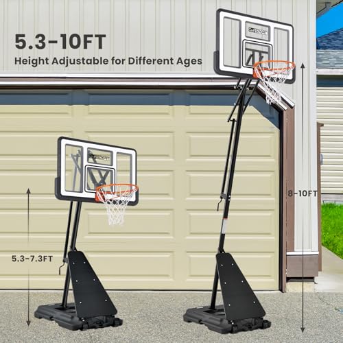 Image of AWII SPORT Basketball Hoop Outdoor 40&44&48 Inch Impact Backboard, 5.3-10FT Height Adjustable Basketball Hoop Goal System with Portable Wheels for Adults