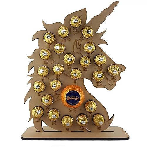 Unicorn Advent Calendar Chocolate Holder - Magical Christmas Countdown - Large Stand Fits Terry's Chocolate Orange, Ferrero Rocher, Lindt Chocolate Balls - Reusable (Chocolates Not Included)