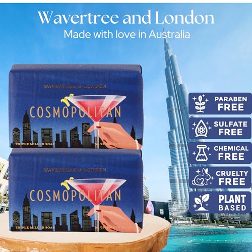 Image of Wavertree & London Cosmopolitan Scented Natural Soap (2 Bars), 7oz Moisturizing French Triple Milled Soap Bars enriched with shea butter - Pure Plant Based Bath & Body Bars for All Skin Types