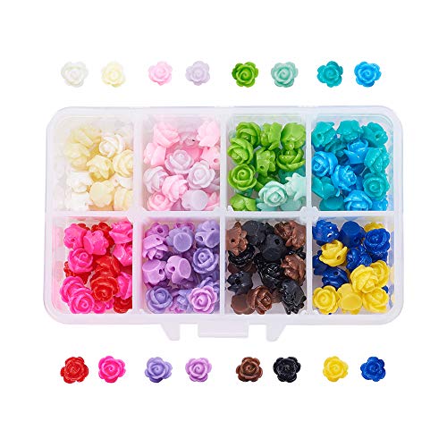 PH PandaHall 160pcs 8mm Rose Flowers Beads 16 Colors Flat Base Resin Beads Flower Jewelry Beads Embellishments Flower Flatback Cabochons for Sunglasses Scrapbooking Necklace Bracelet Jewelry Making