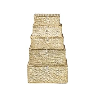 Hand geweven opslagmanden Seagrass rieten wasmand Rechthoekige doos met deksel Home Opslag Container Sundries Organizer…