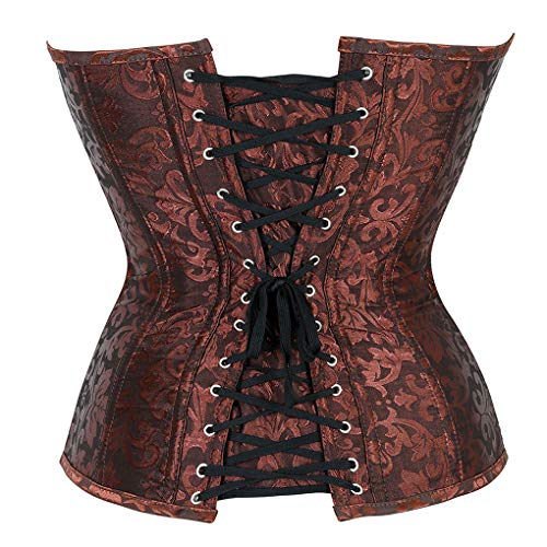 Frawirshau Steampunk Corset Top Floral Bustier Brown Corset Plus Size Brocade Corset Overbust Corset Zipper Size Medium #TOP2