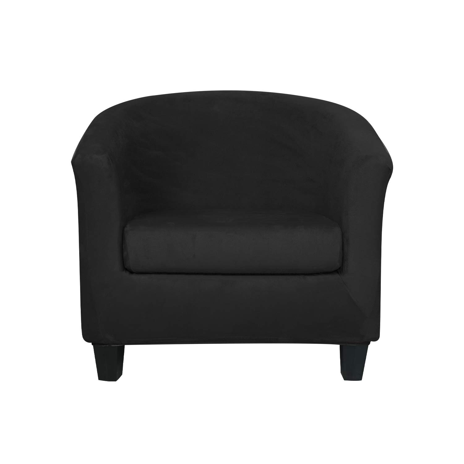 2 Piece Tub Chair Covers with Cushion Cover, Velvet Stretch Club Chair Cover Sofa Slipcover for Armchairs Dining Room Living Room Office Reception Cafe Bar Counter (Black)