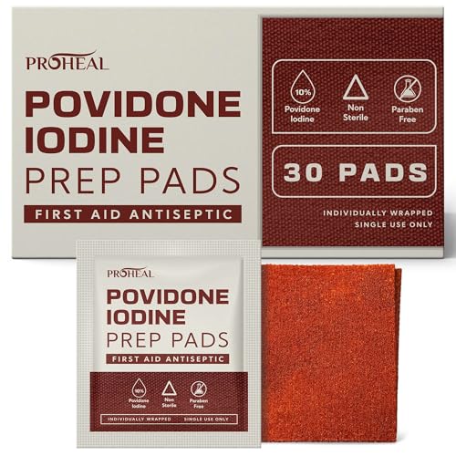 10% Povidone Iodine Prep Pads - 30 Iodine Swabs Individually Wrapped - First Aid Antiseptic for Cleaning and Keeping Skin Clean